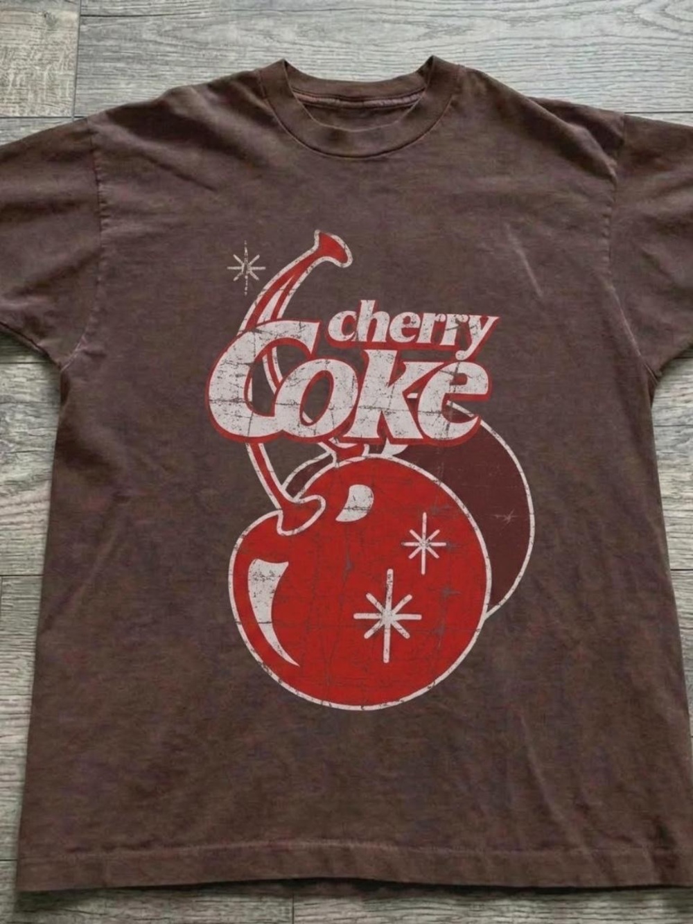 Gildan Brown Tee with Red Cherry Coke Graphic